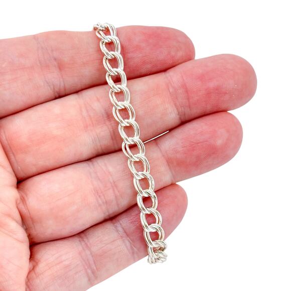Vintage Sterling Silver 925 Double Chain Charm Bracelet 7.5" - Picture 1 of 5